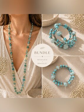 Turquoise Beaded Necklace & Matching Bracelet Set | Boho Coastal Jewelry Bundle